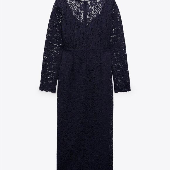 ZARA LACE MIDI DRESS NAVY BLUE - Picture 5 of 7